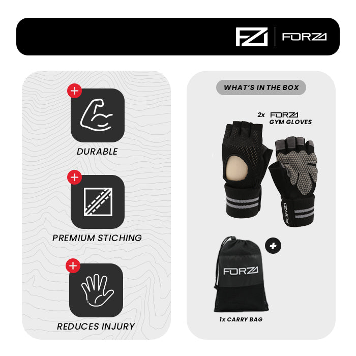FORZA Weight Lifting/Gym Gloves - Non-Slip - Padded - Open Back – with Wrist Support