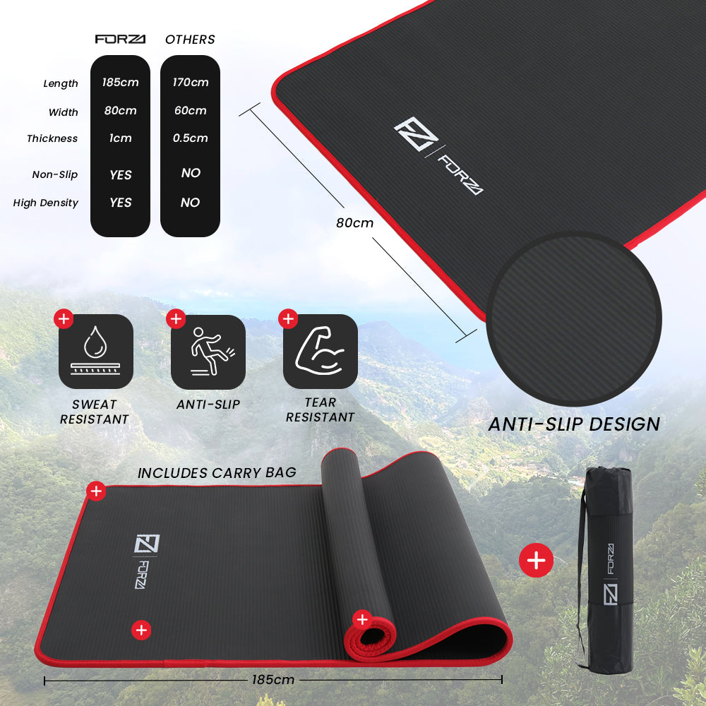 FORZA Premium 10mm Thick High-Density Yoga/Exercise Mat