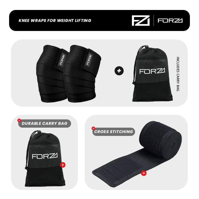 FORZA Knee Wraps for Strength Training, Weightlifting, and Gym Knee Support