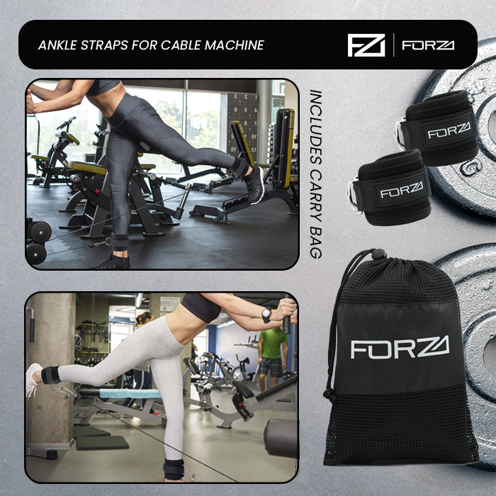 FORZA Adjustable Ankle Straps for Gym Cable Machine (Pair)