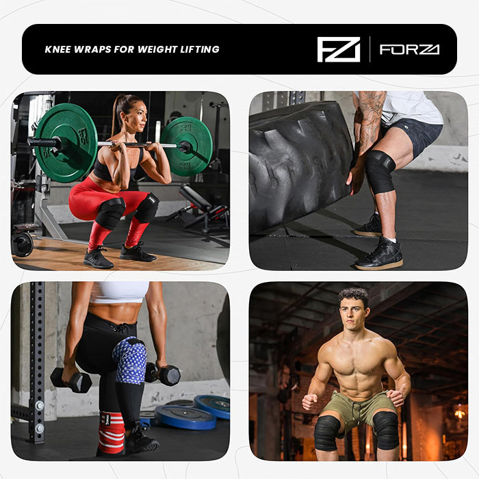 FORZA Knee Wraps for Strength Training, Weightlifting, and Gym Knee Support