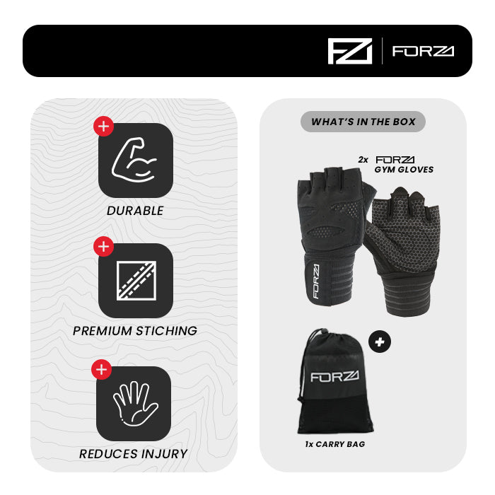 FORZA Weight Lifting/Gym Gloves - Non-Slip - Padded – with Wrist Support