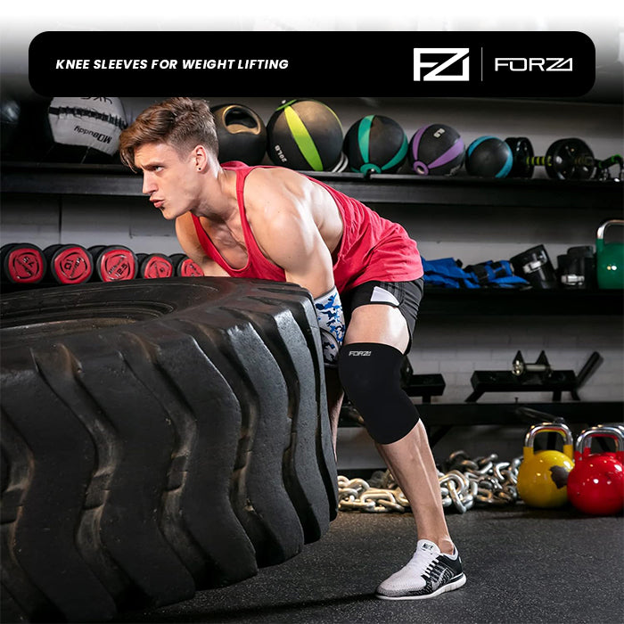 FORZA Knee Compression Sleeve for Strength Training, Weightlifting, and Gym (Pair)