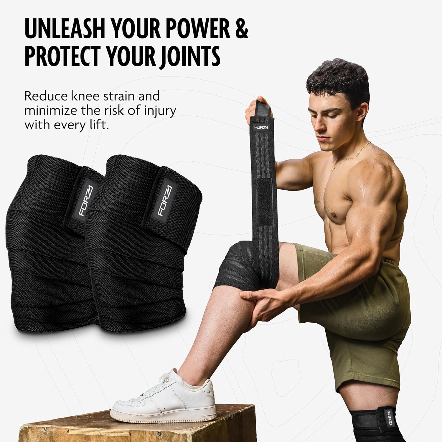 FORZA Knee Wraps for Strength Training, Weightlifting, and Gym Knee Support