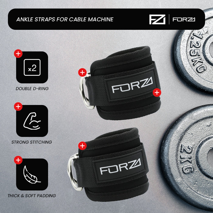 FORZA Adjustable Ankle Straps for Gym Cable Machine (Pair)
