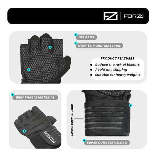 Forza Weight Lifting Gloves/Gym Gloves Non-Slip Padded with Wrist Support