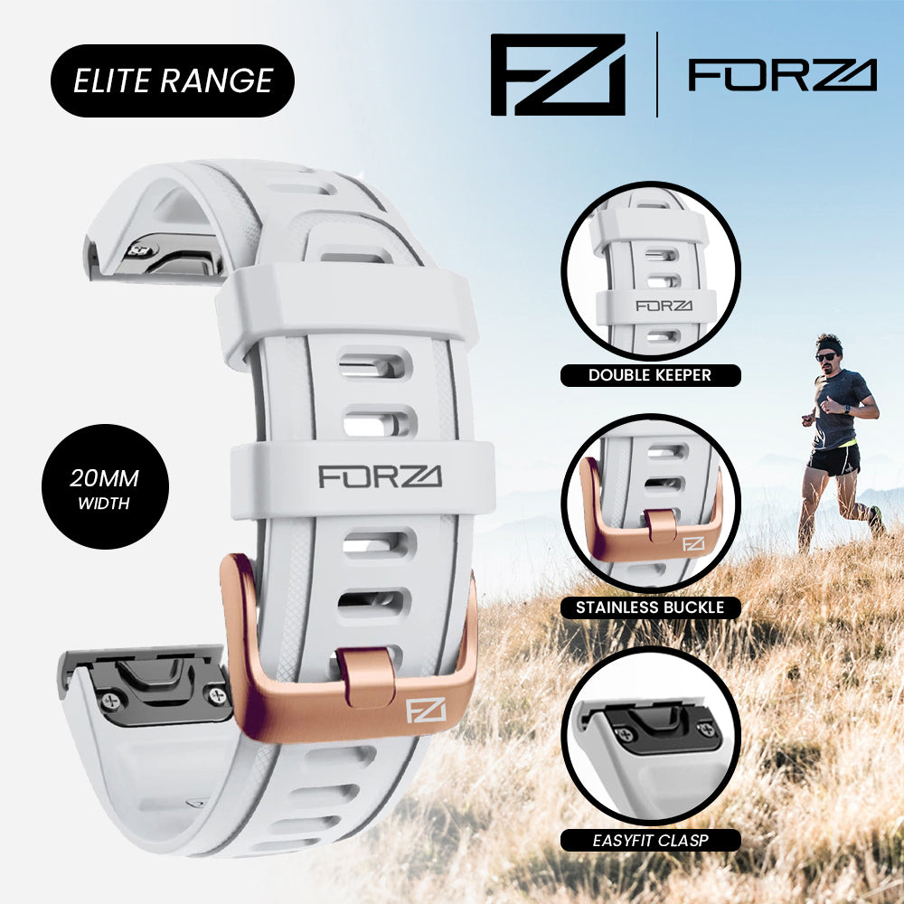 FORZA Elite 20mm EasyFit Watch Strap for Garmin – Rose Gold Buckle