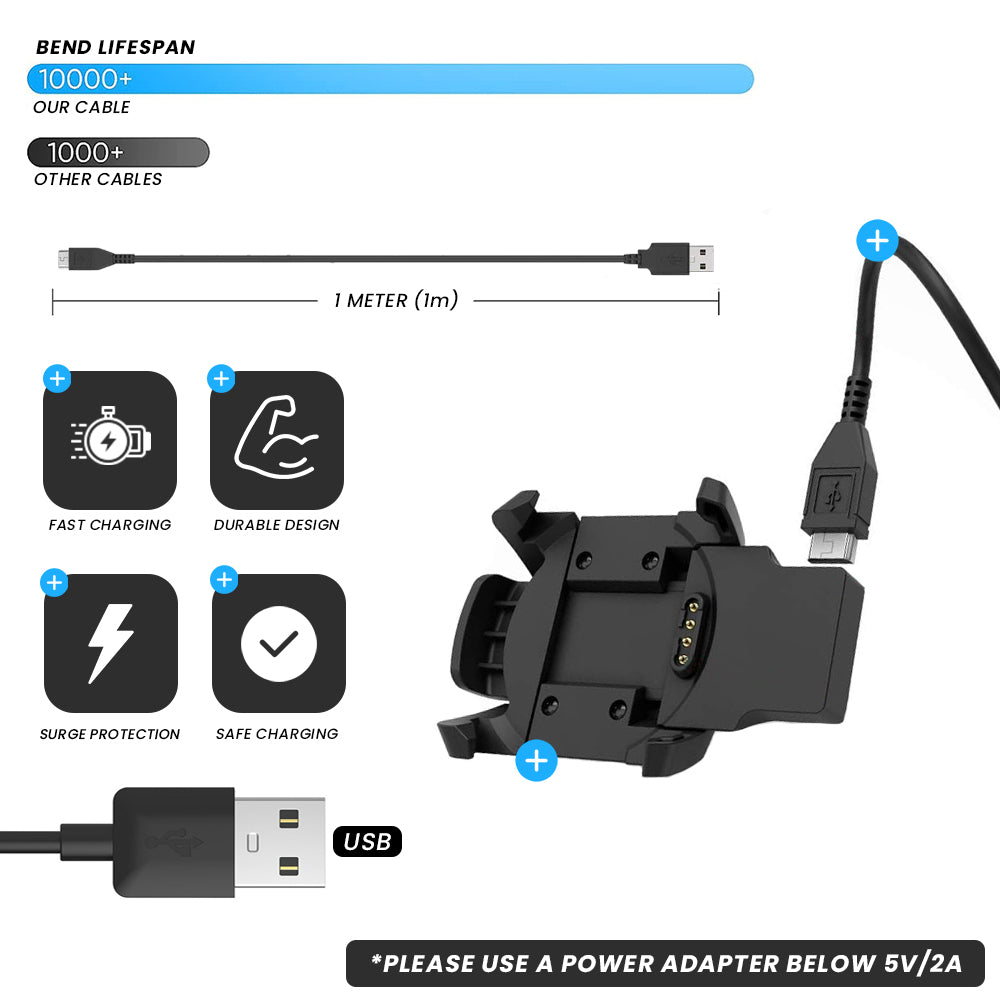 FORZA USB Charging Cable for Garmin Fenix 3 / 3 HR & More