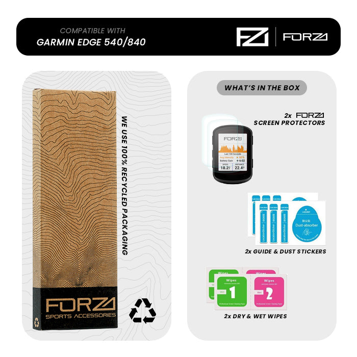 FORZA Tempered Glass Screen Protector for Garmin Edge 540/840 (2 Pack)