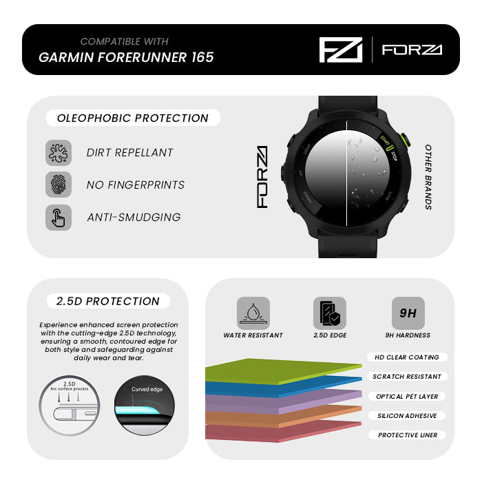 FORZA Tempered Glass Screen Protector for Garmin Forerunner 165 (2 Pack)