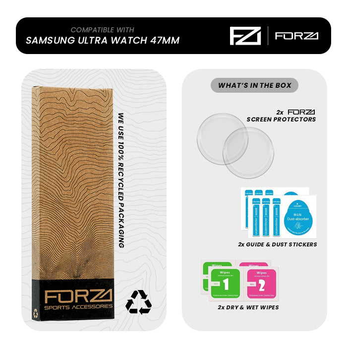 FORZA Tempered Glass Screen Protector for Samsung Galaxy Watch Ultra (47mm) (2 Pack)