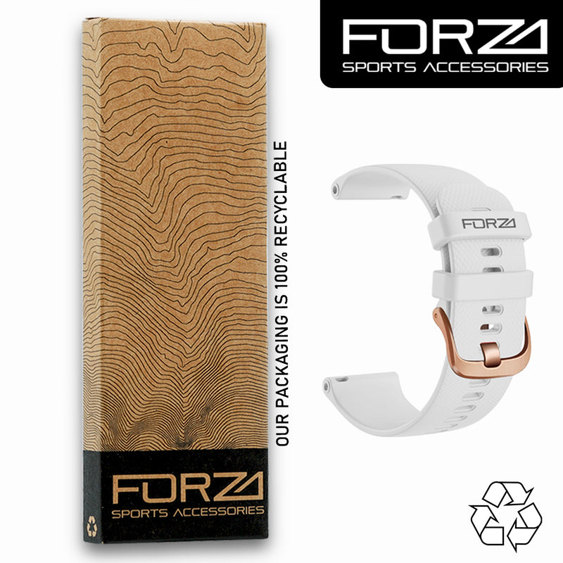 FORZA Elite 18mm Quick Release Watch Strap for Garmin - White - Rose Gold Buckle