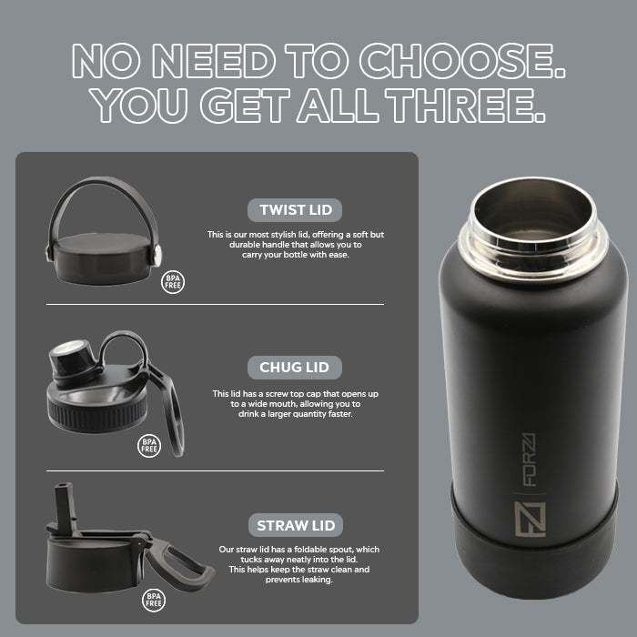 FORZA 1200ml Premium Insulated Stainless-Steel Flask with 3 Lids